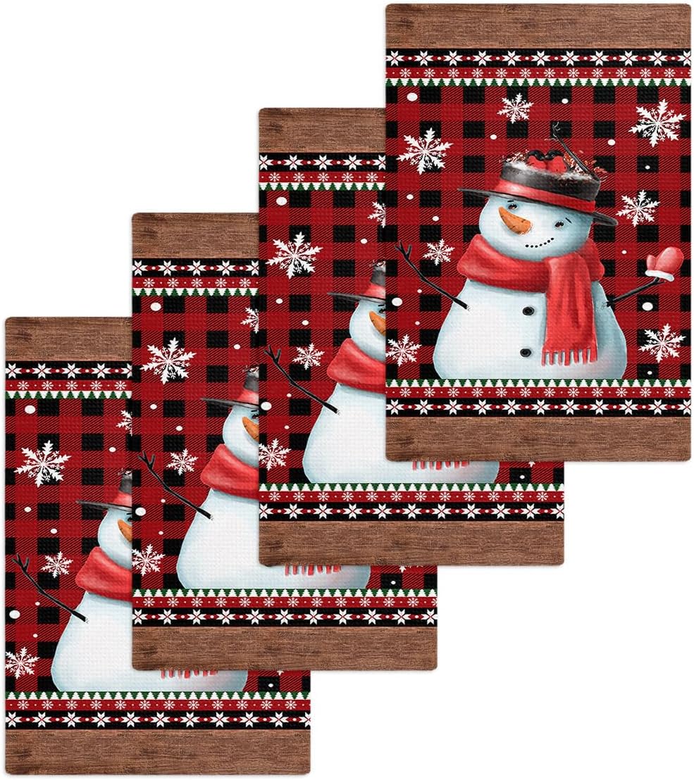 Falaniique Xmas Snowman Waffle Towel Set of 4
