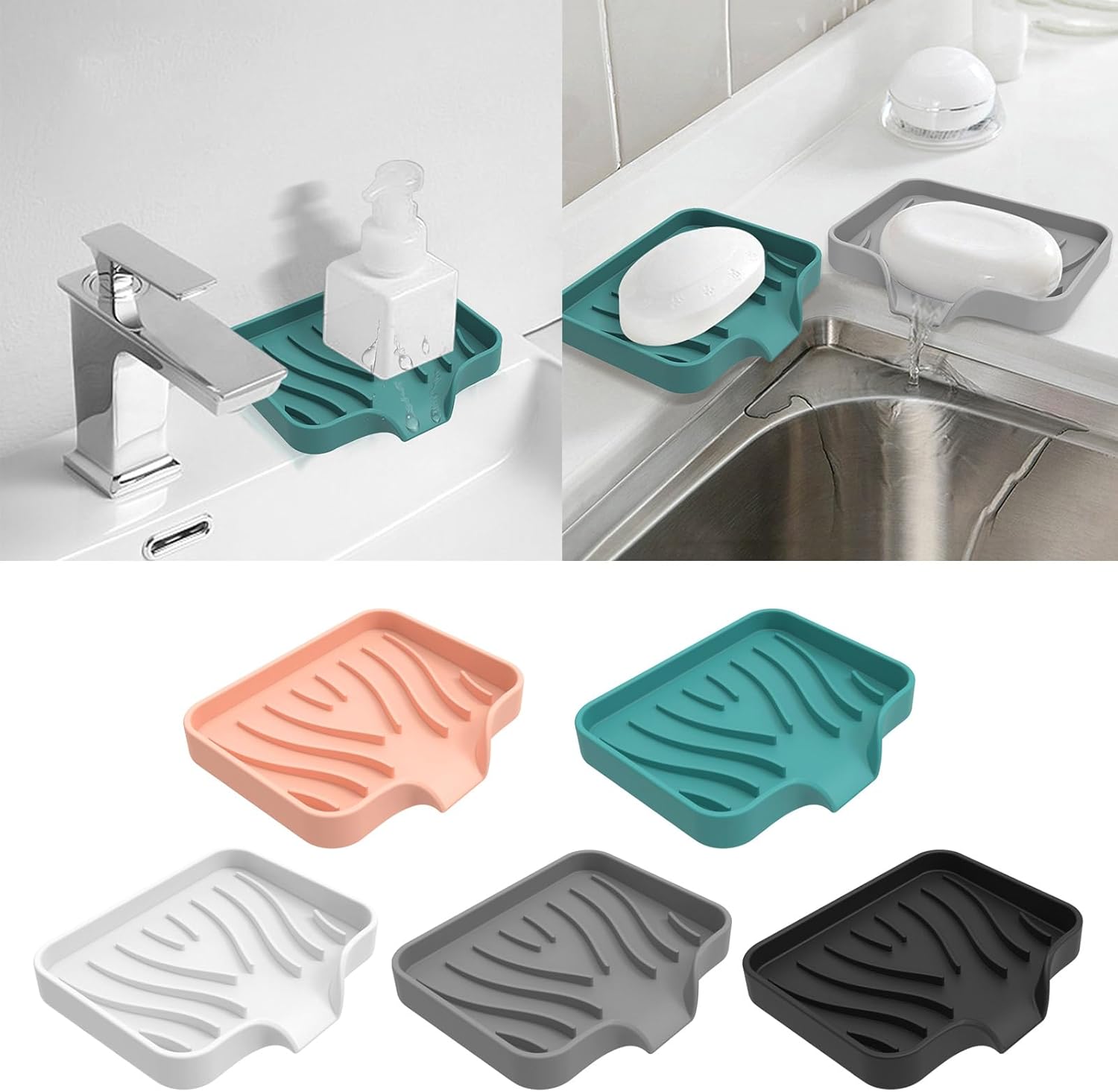 TENYELE Silicone Soap Drainer Rectangular Holder for Bathroom Kitchen Hotel