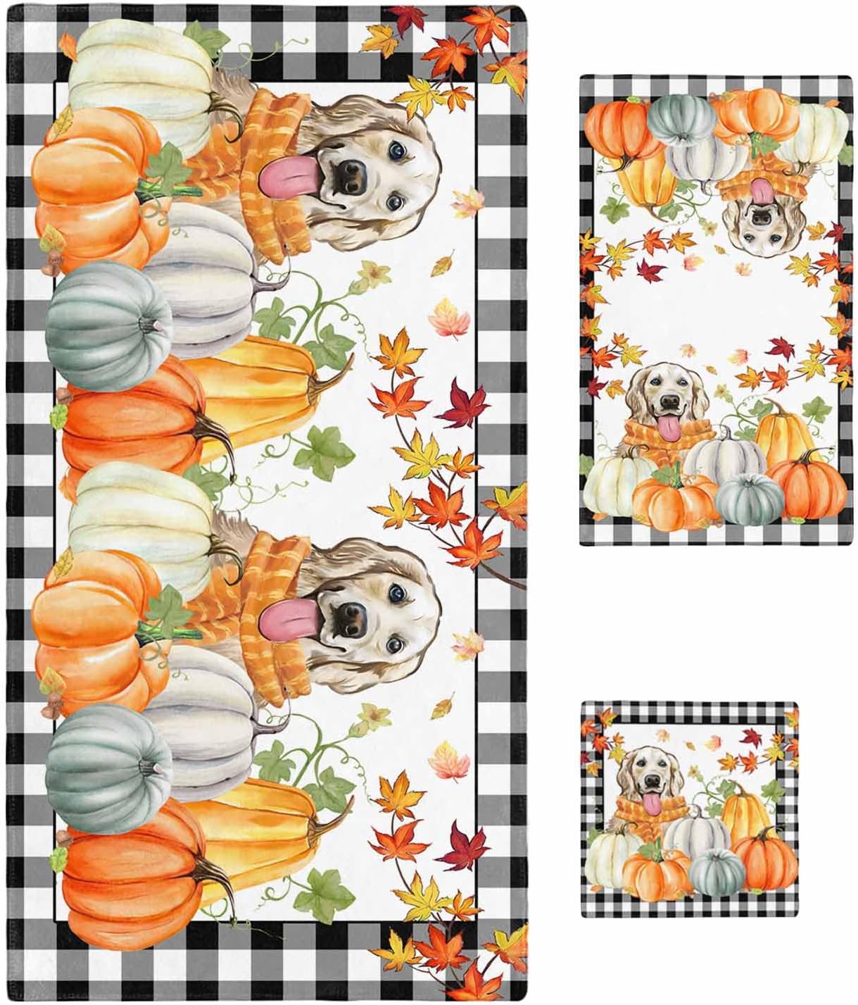 Double Love Thanksgiving Pumpkin Bath Towel Set - 3 Piece Microfiber Towels