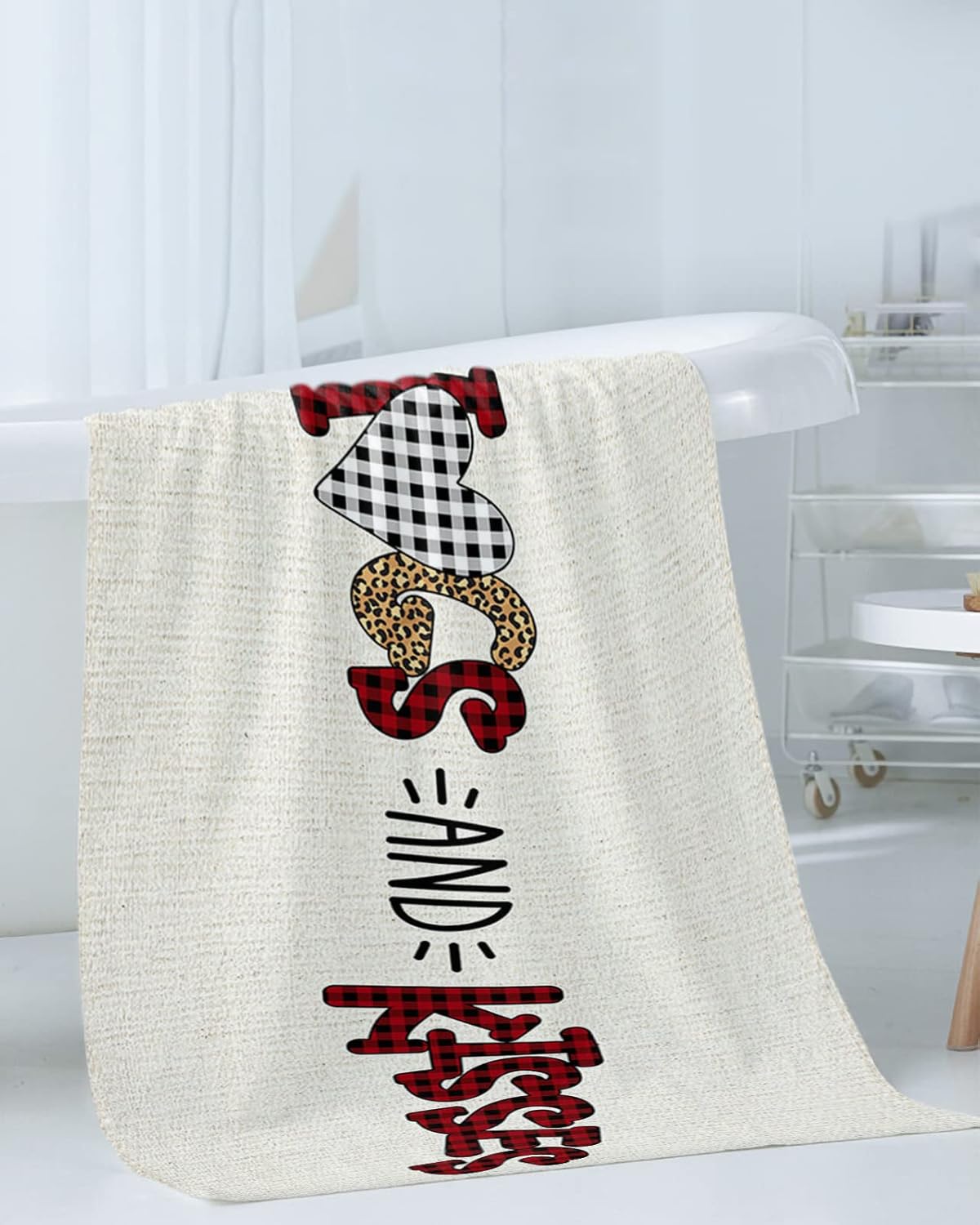 Boanket Valentines Day 3 Piece Towel Set with Leopard Plaid and Lettering