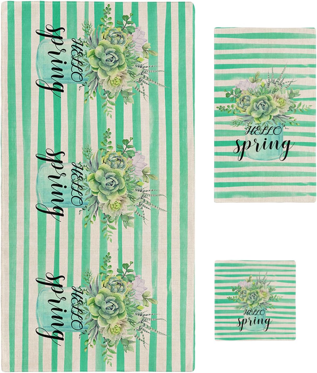 Chees D Zone Bath Towel Set with Green Succulent Design