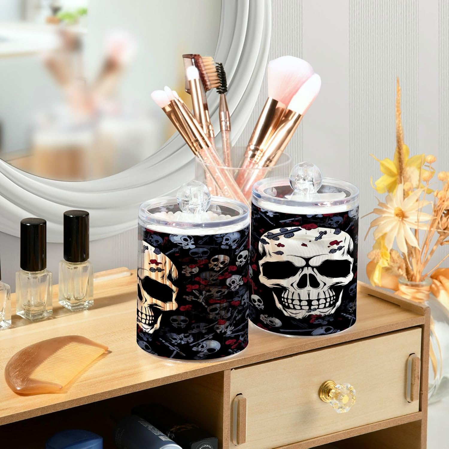 YETTASBIN 2Pack Clear Jars with Lid for Cotton Swabs and More
