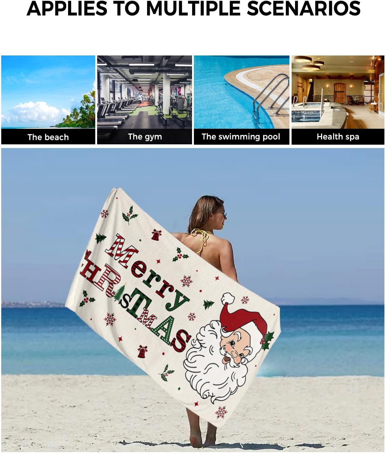 Christmas Bath Towels Set of 3 - Santa Pattern