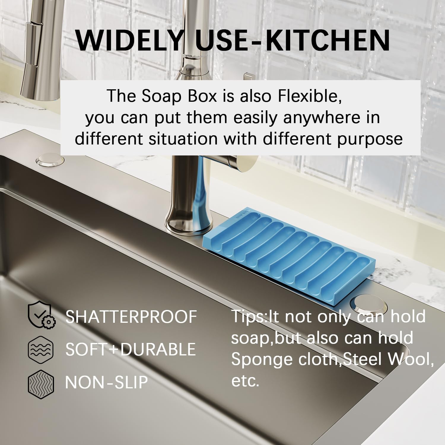 Nirxubla Flexible Silicone Soap Holder for Bathroom Kitchen Blue