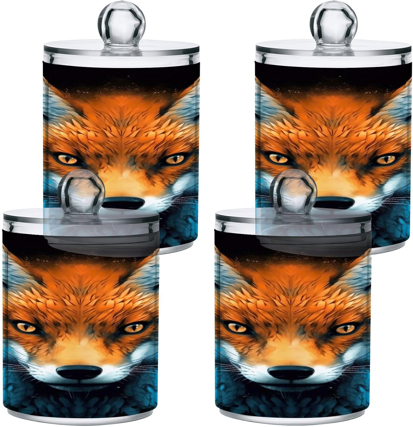 YETTASBIN Fox Clear Apothecary Jars 2 Pack 14 oz Cotton Swab Holder