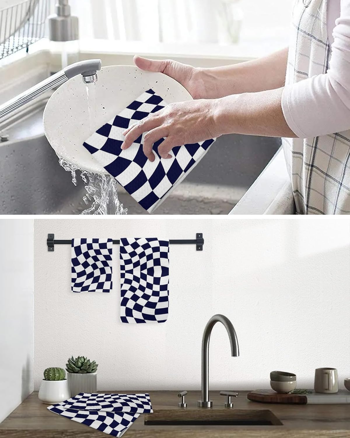 Falaniique Modern Black Waffle Towel Set of 2