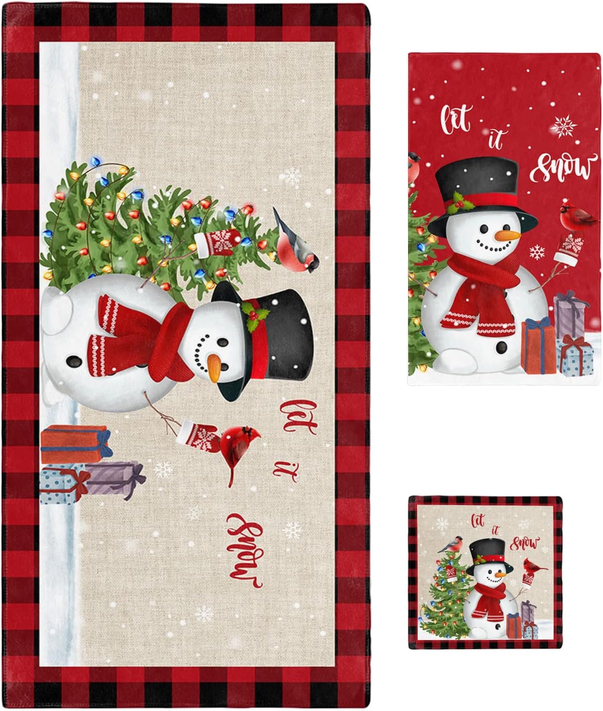 Christmas Towel Set for Bathroom with Snowman Pattern