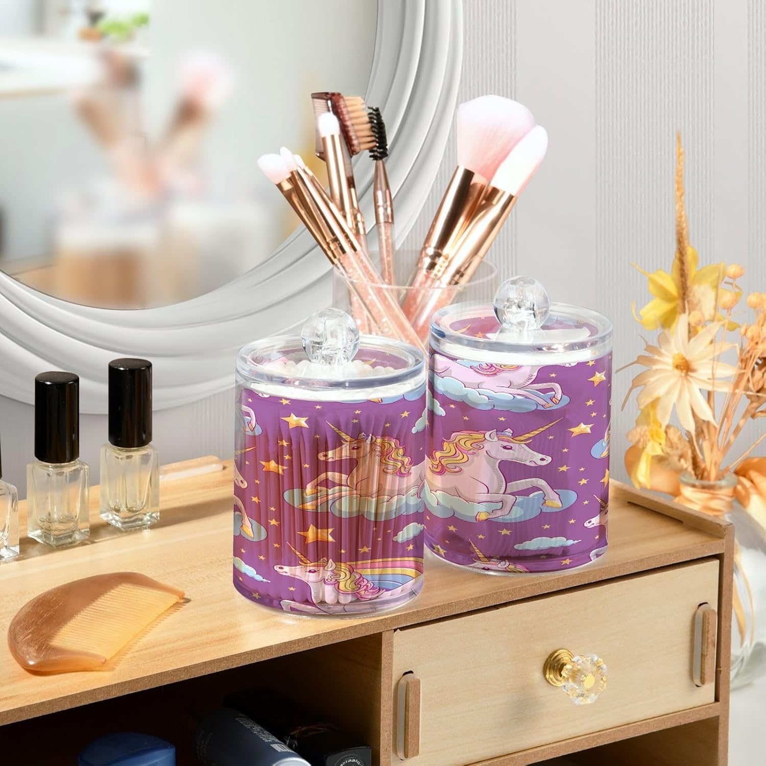 YETTASBIN Unicorns Clear Plastic Storage Jars 2 Pack 1