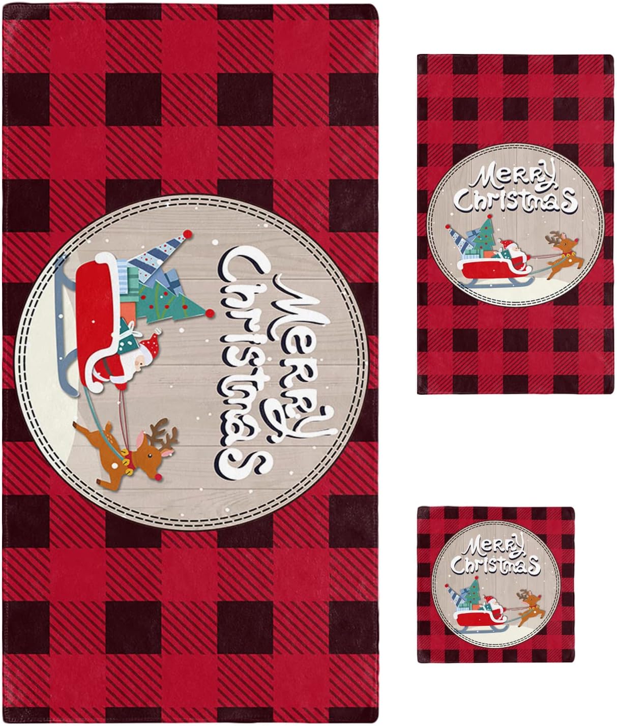 Shine-Home Merry Christmas Elk Sleigh Towel Set for Bathroom