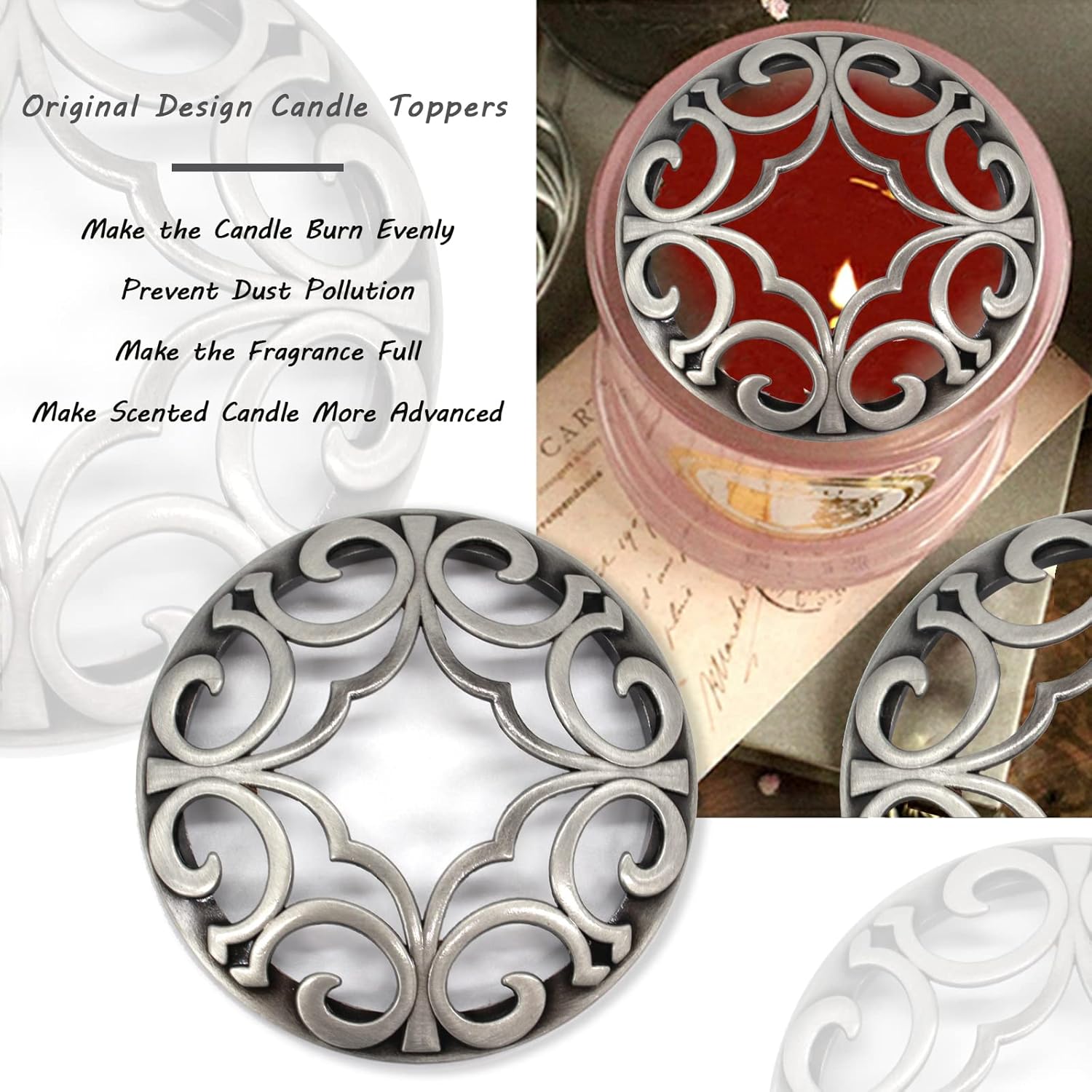 Hion Candle Toppers for Jar Candles Space Silver