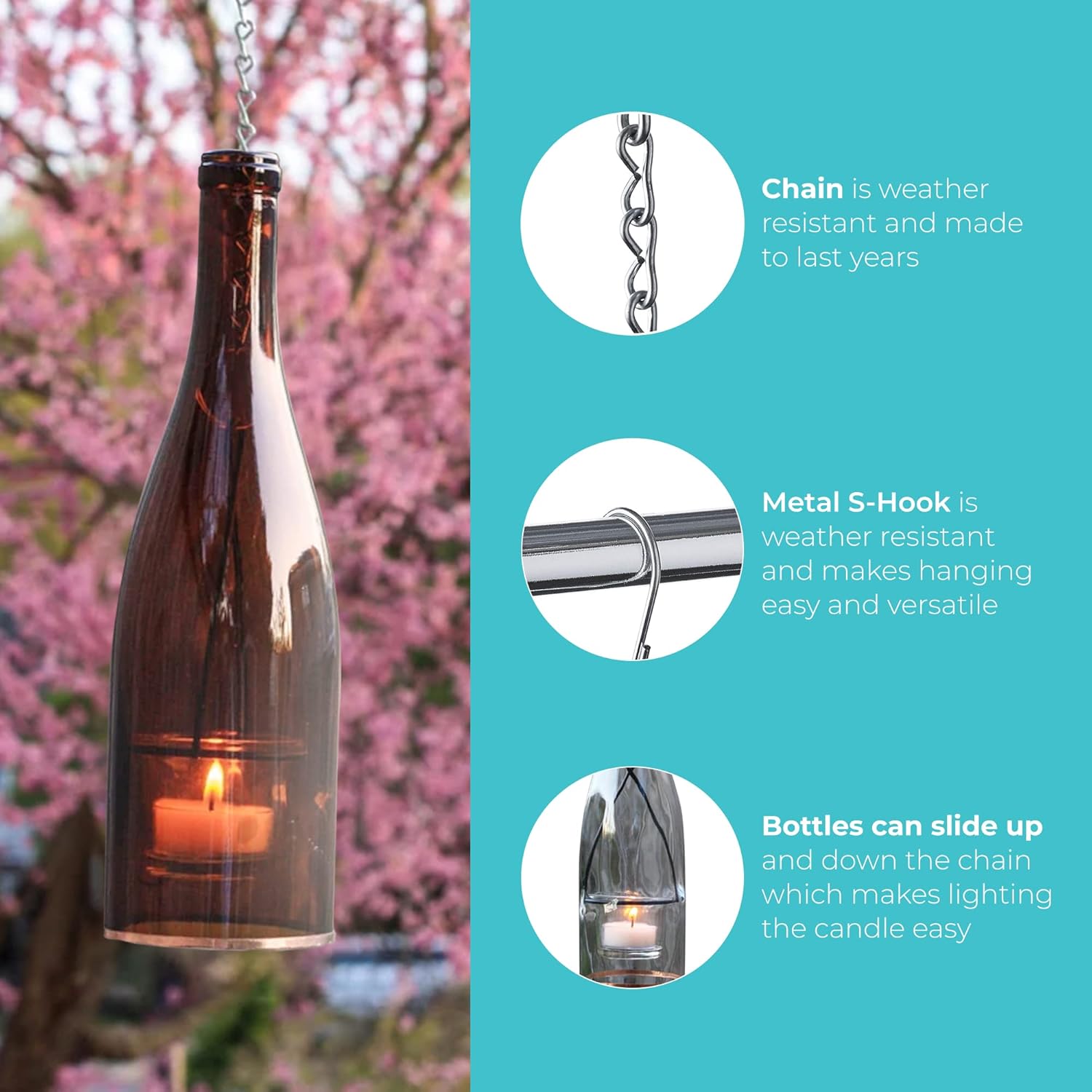 Hanging Wine Bottle Lantern - Green 1pc