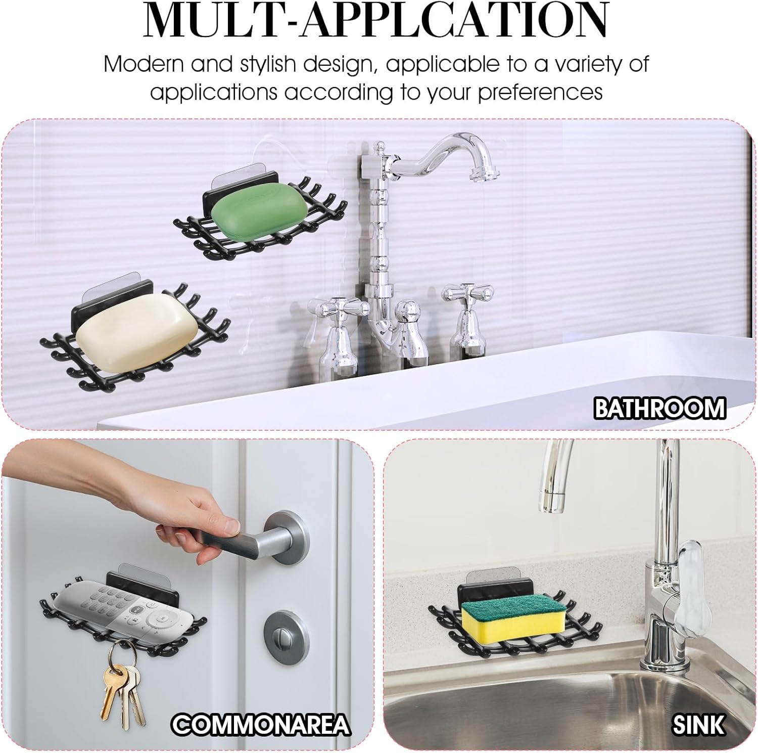 2 pcs Shower Soap Holder with Hooks - Black