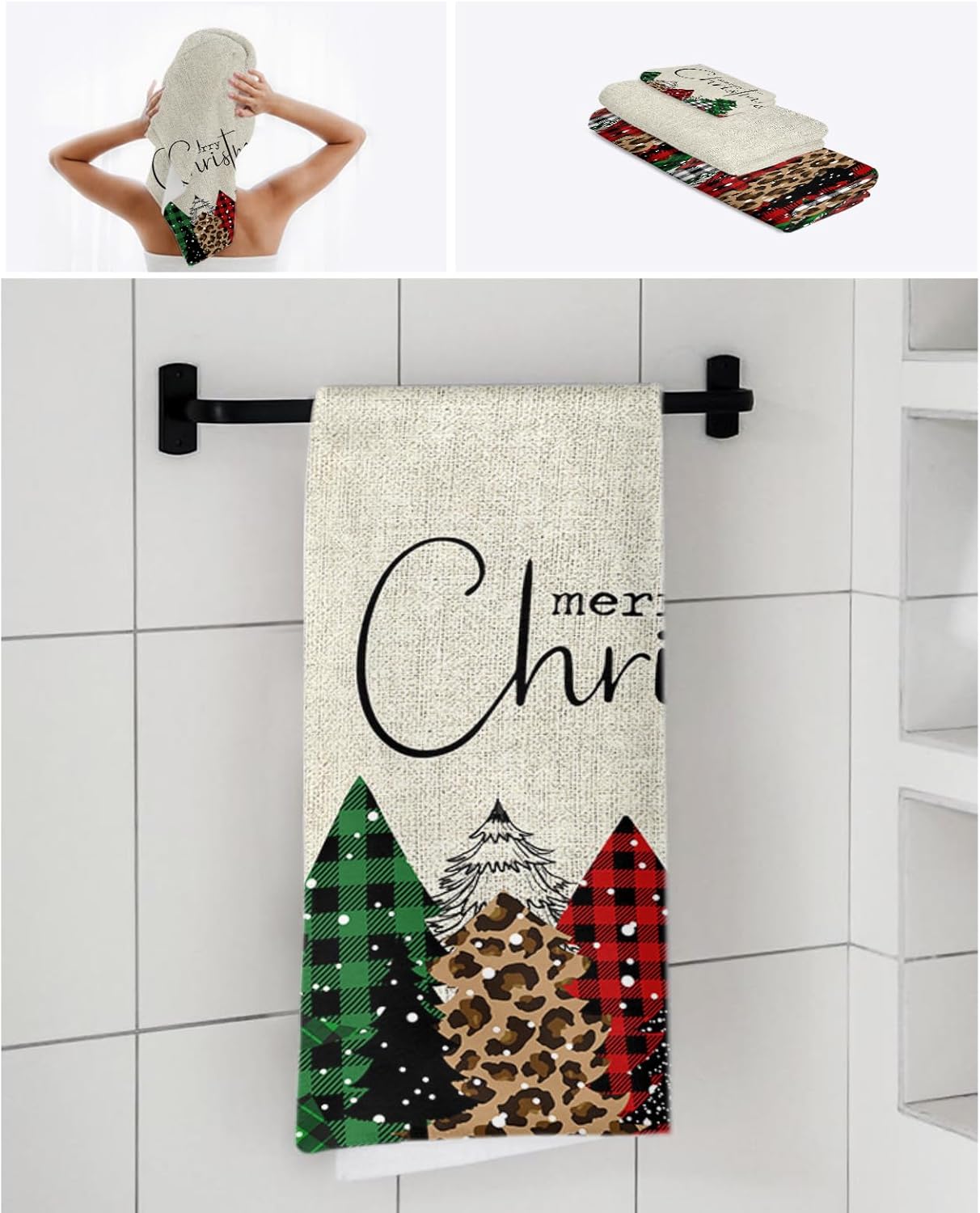 Chees D Zone Christmas Red Green Buffalo Plaid Bath Towel Set