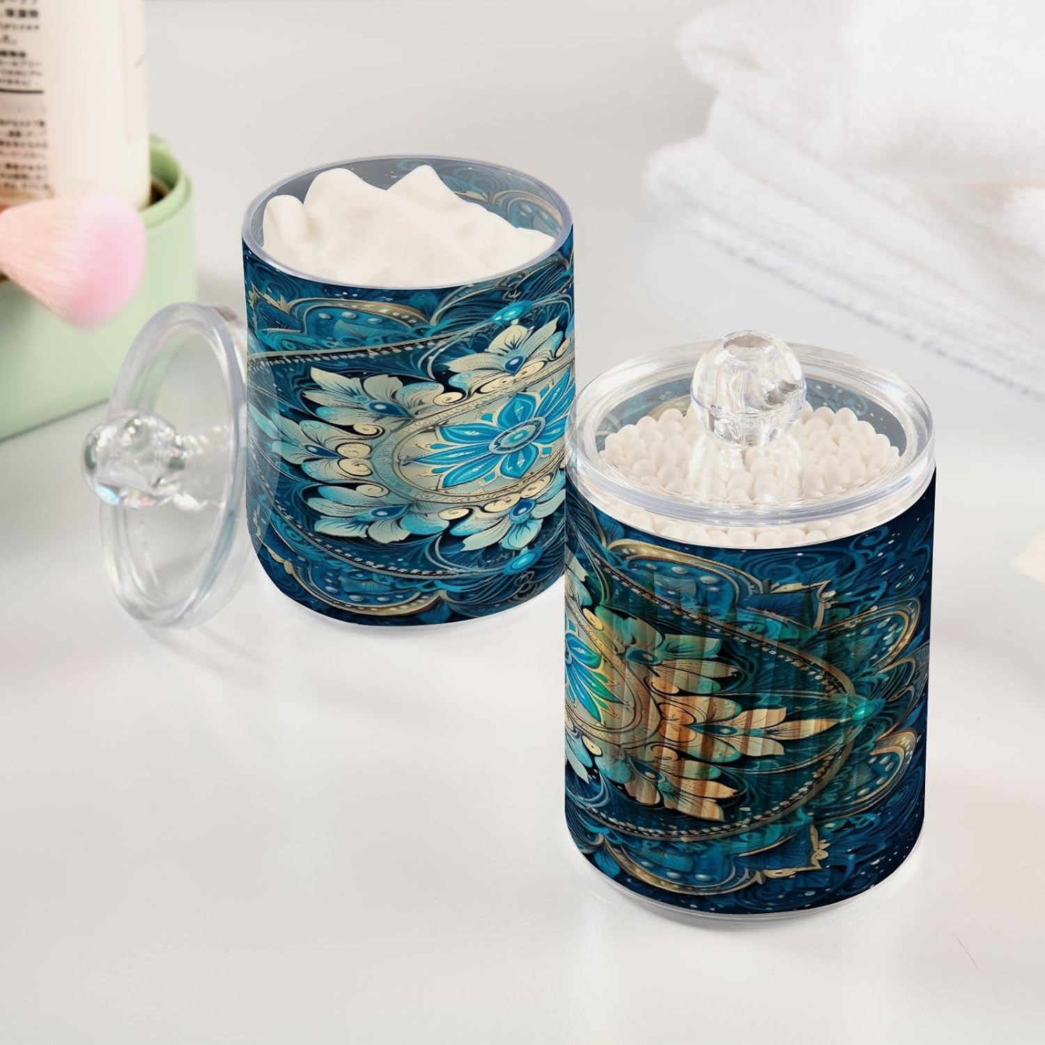 YETTASBIN Mandala Clear Plastic Storage Jars 2 Pack