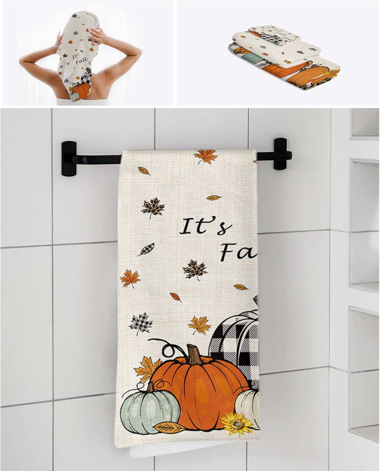 Chees D Zone Bath Towel Sets with Plaid Pumpkin Design