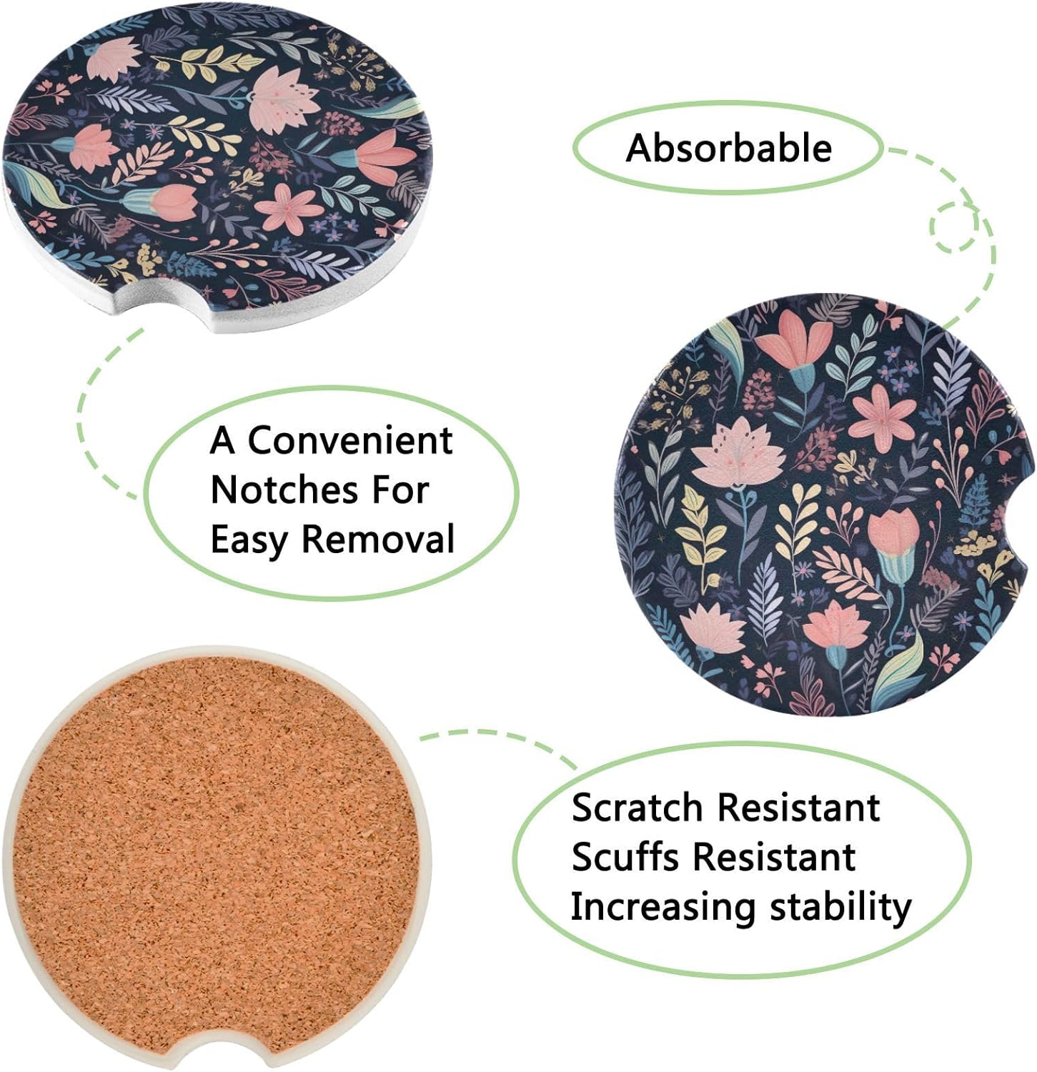 Takiito Garden Flowers Car Cup Holder Coasters 2 Pack