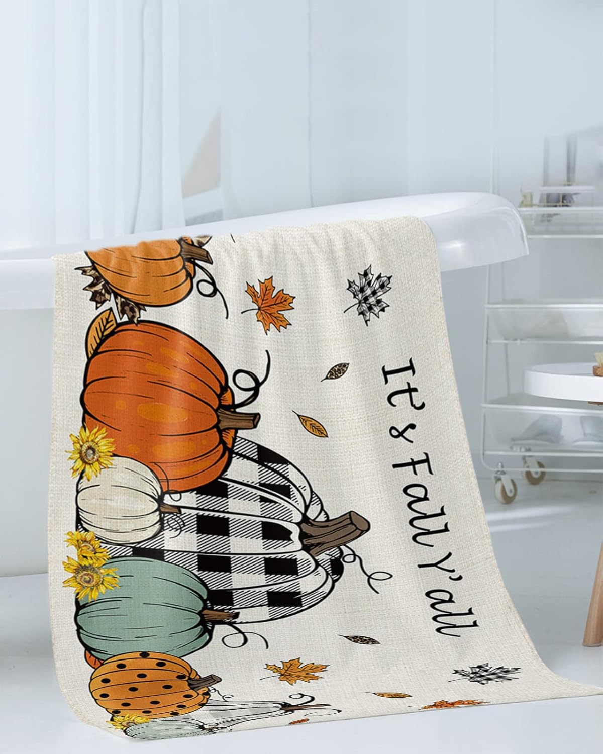 Chees D Zone Bath Towel Sets with Plaid Pumpkin Design