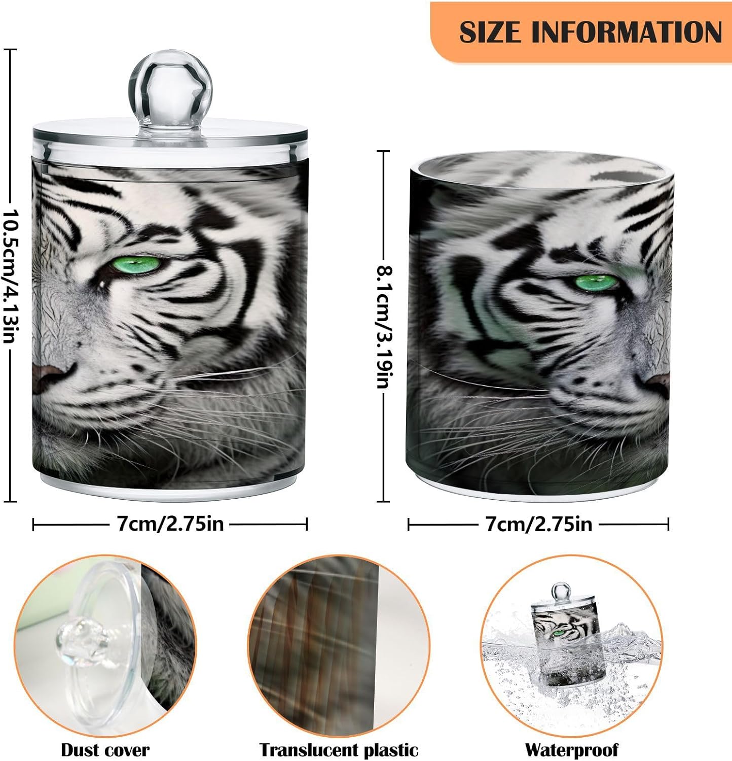 YETTASBIN Tiger Clear Plastic Jars 2 Pack Dispenser