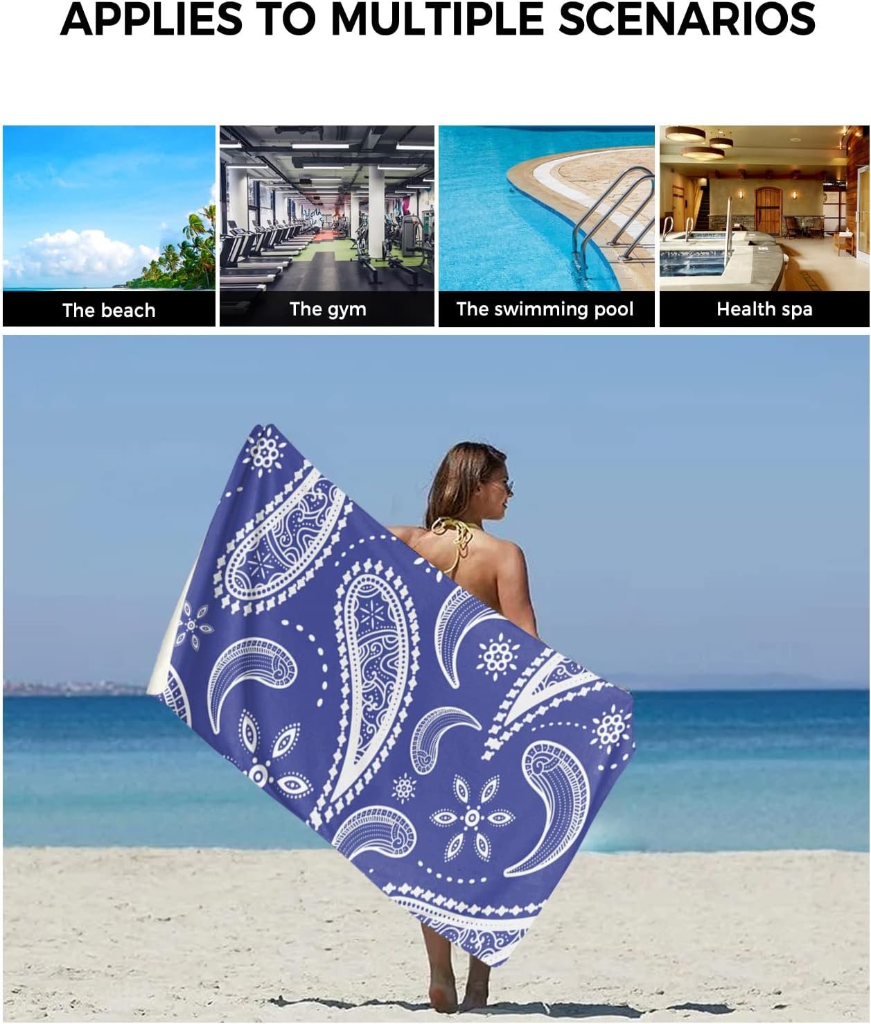 Shine-Home Blue Microfiber Towel Set with Paisley Design