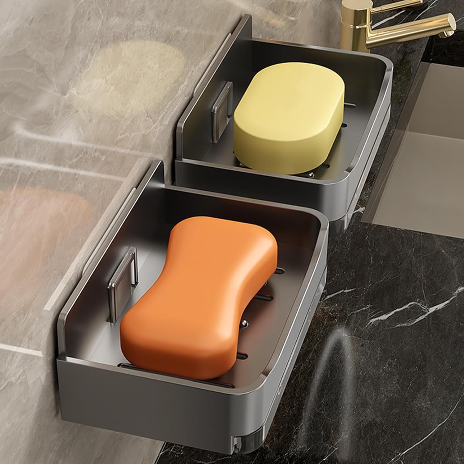2Pcs Wall Mounted Soap Dish with Drip Tray and Anti-Slip Design