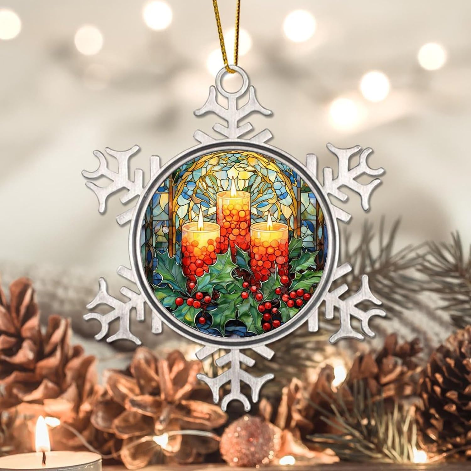 Zyadsinoudor 3 Inch Gold String Snowflake Ornament