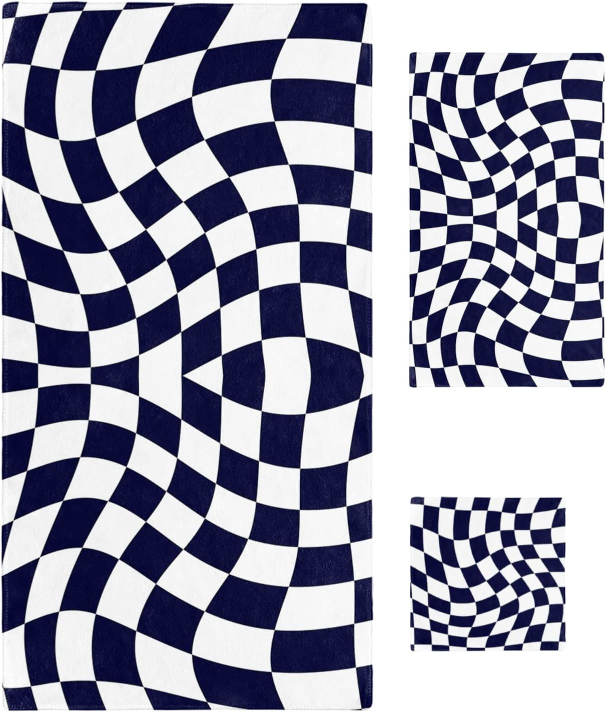 ZOE GARDEN Modern Black Towel Set with Geometric Checkered Design