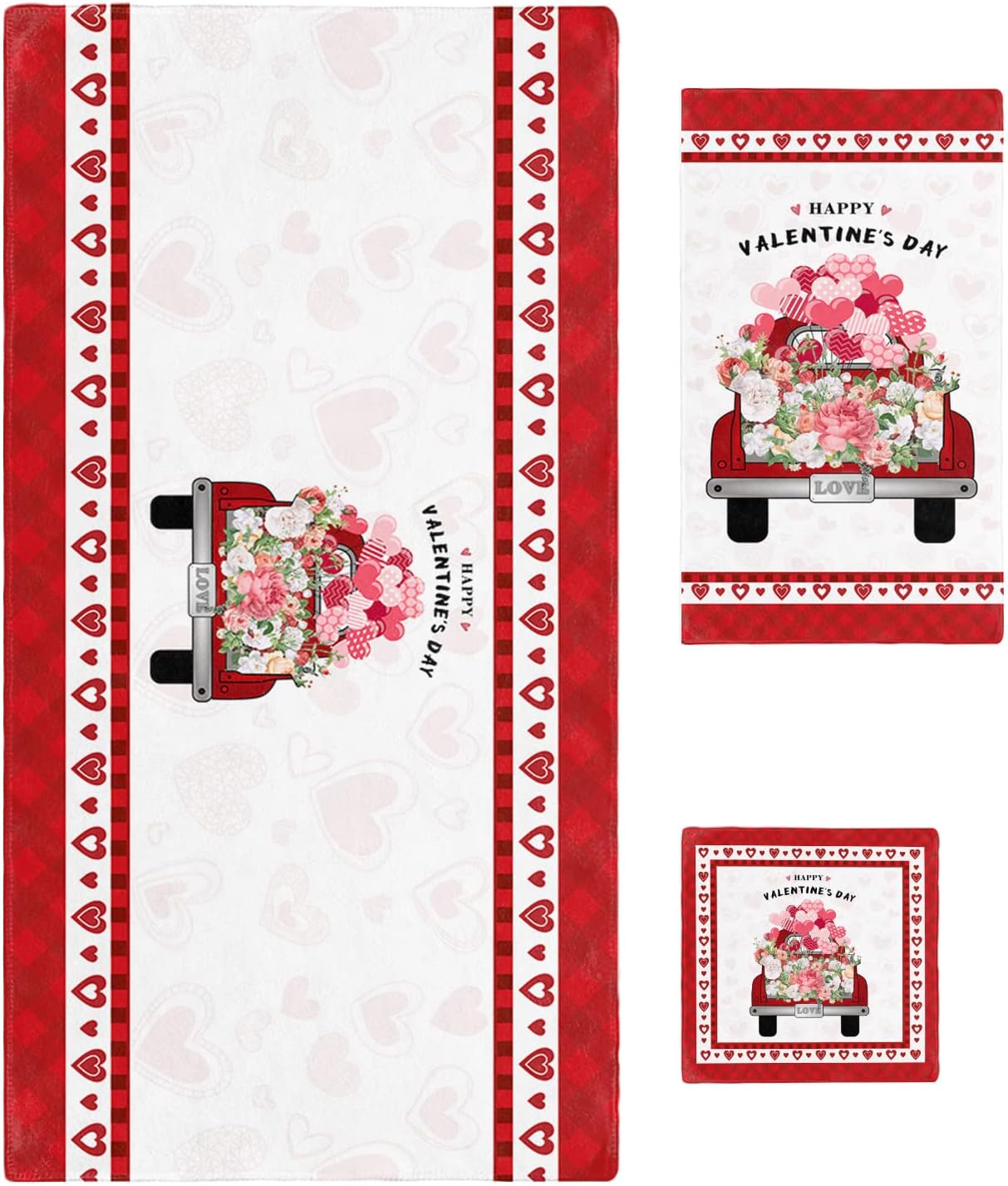 Happy Valentines Red Car Flower Love Towel Set