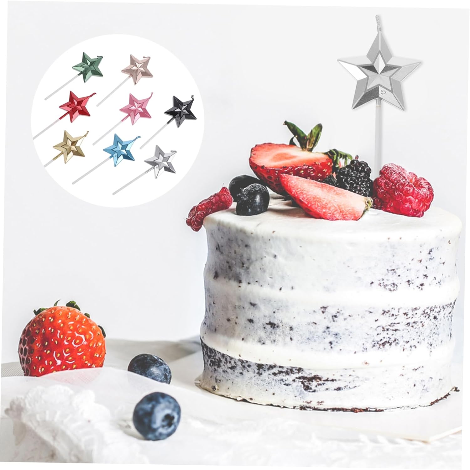 8 Pcs Mixed Color 3D Star Birthday Candles