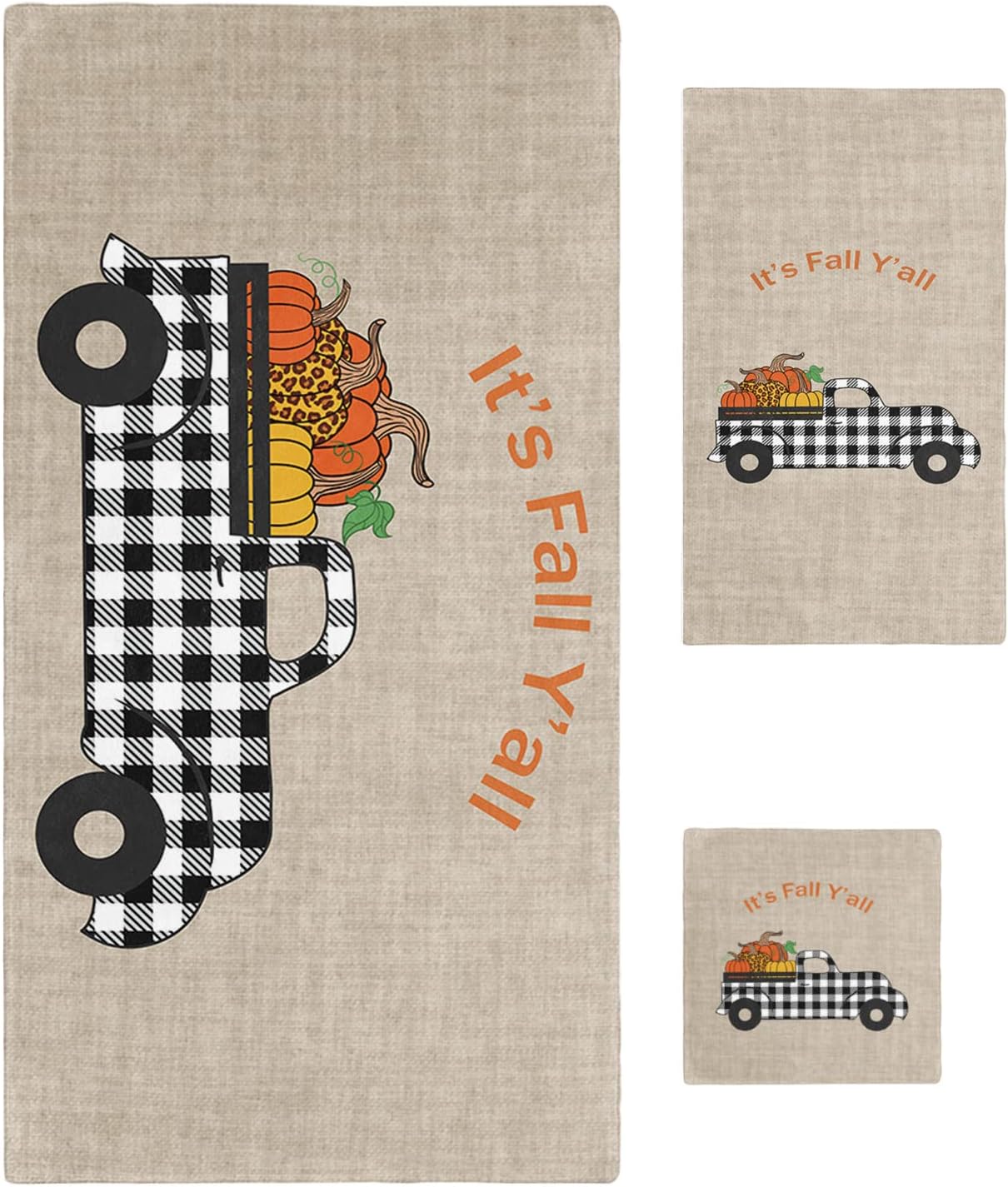 Thanksgiving Bath Towel Set of 3 with Pumpkin Design