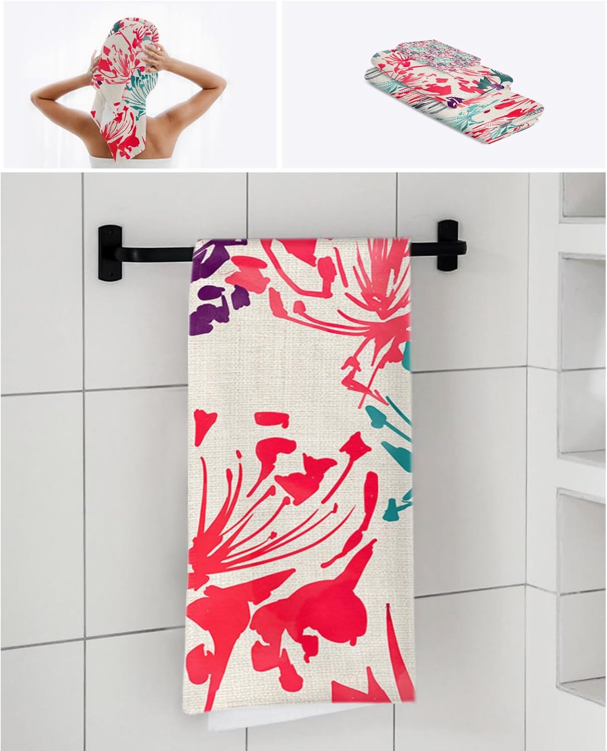 Smile Sunflower 3 Pcs Bath Towels Set with Floral Pattern