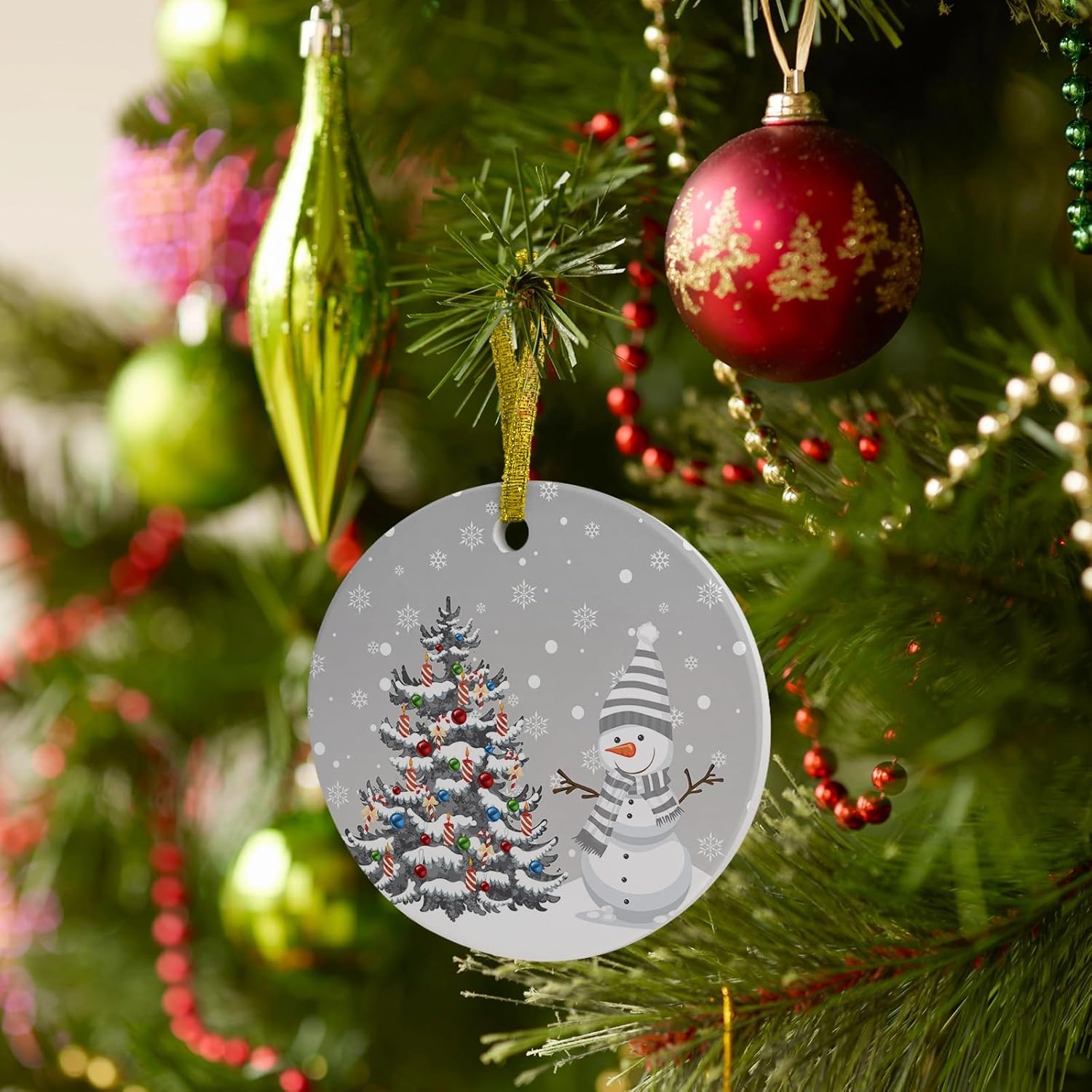 Litter Star 3-Inch Round Christmas Ornament with Gold Ribbon
