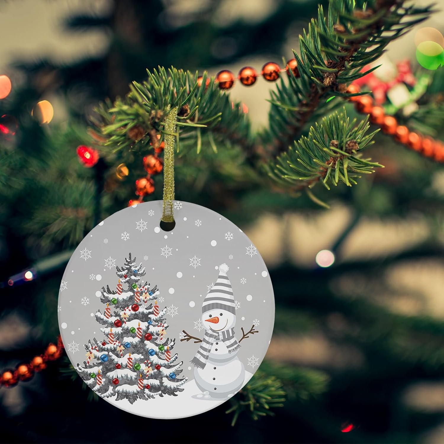 Litter Star 3-Inch Round Christmas Ornament with Gold Ribbon