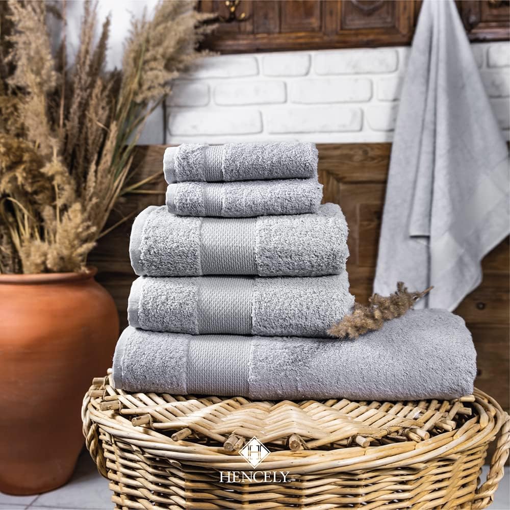 Hencely 6-Piece Bath Towel Set - Soft Turkish Cotton Silver