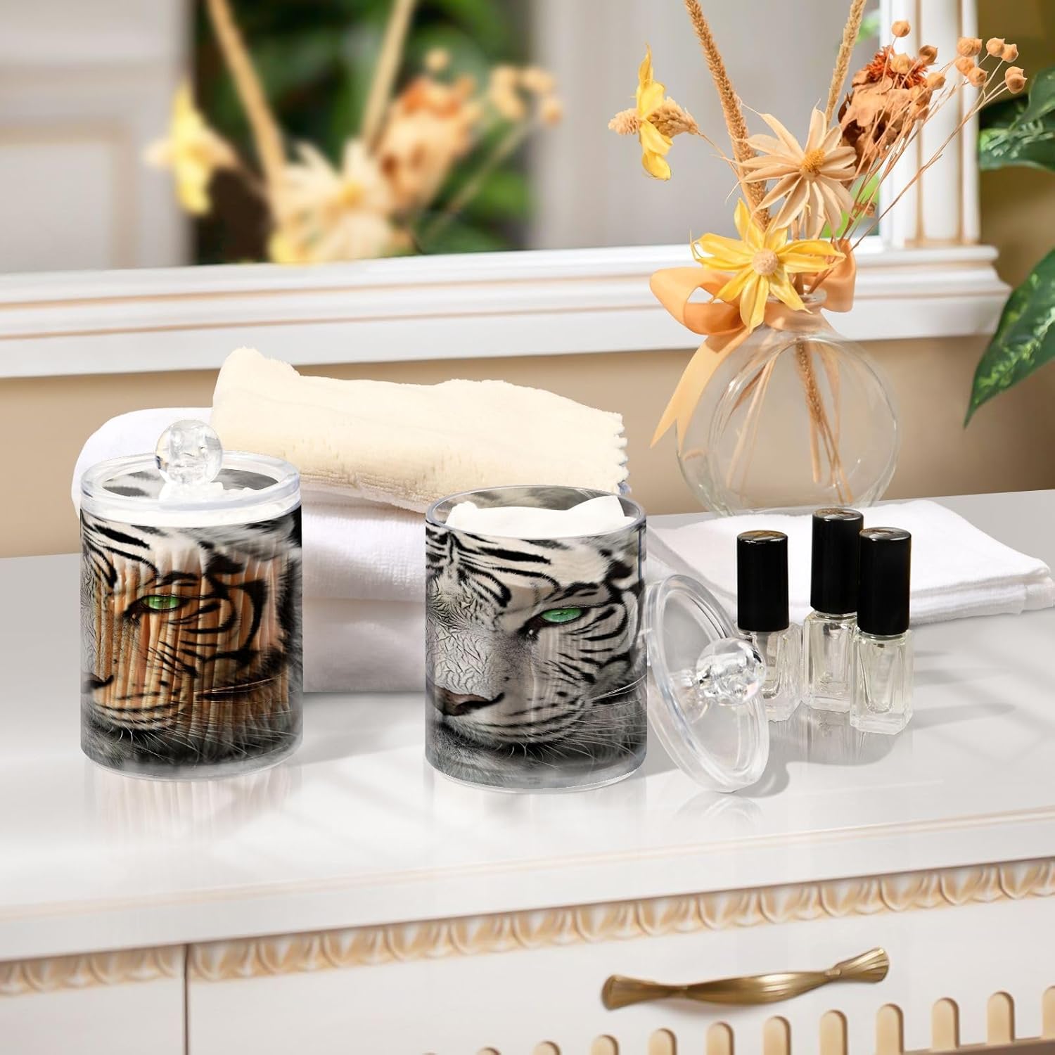 YETTASBIN Tiger Clear Plastic Jars 2 Pack Dispenser
