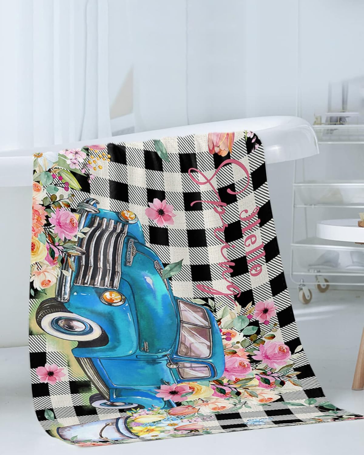 Chees D Zone Summer Tulip Farm Blue Bath Towel Set