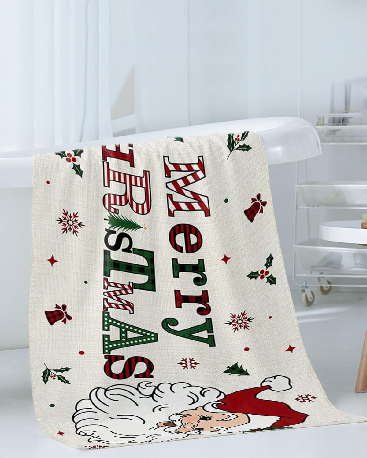 Christmas Bath Towels Set of 3 - Santa Pattern