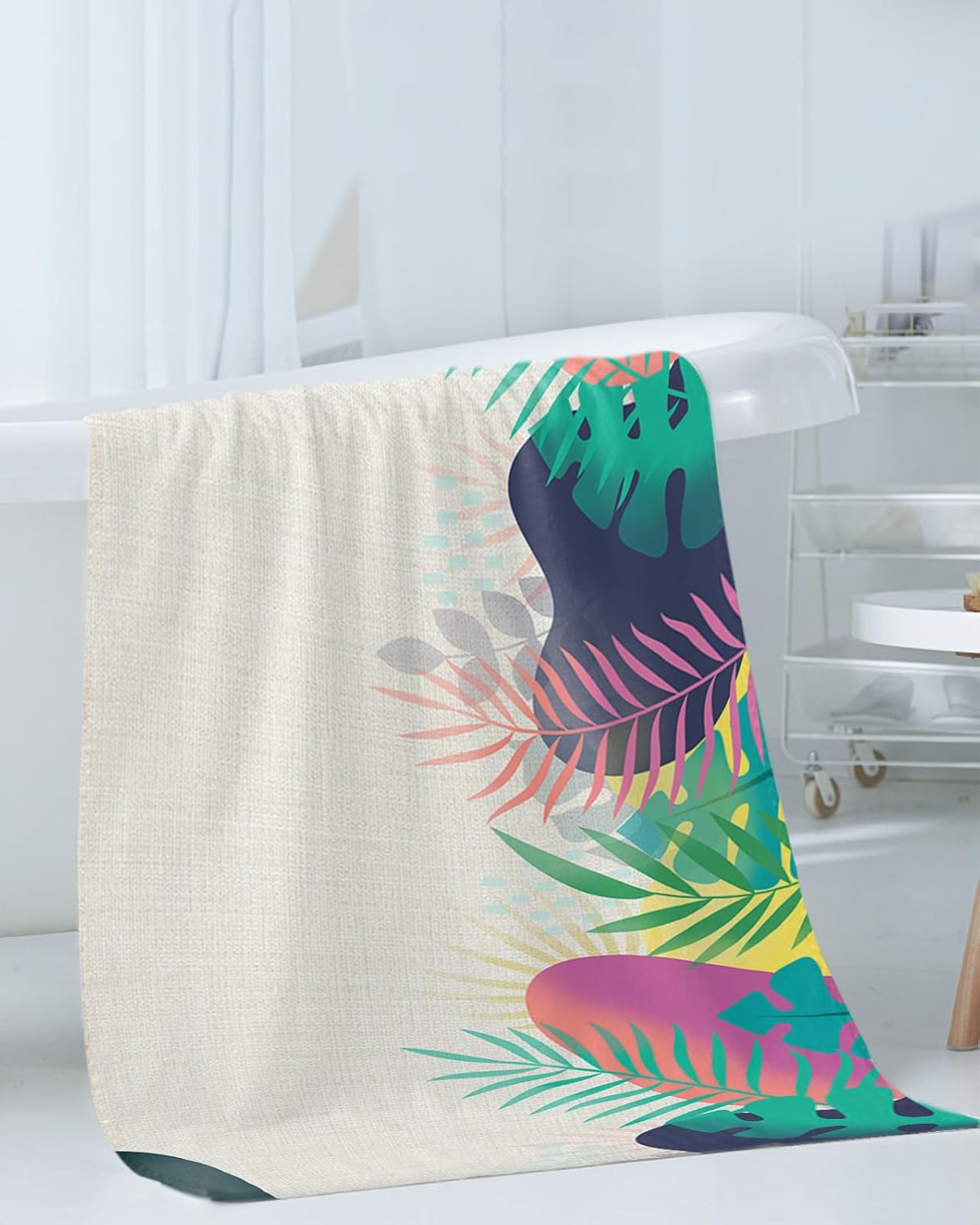 Smile Sunflower 3 Pcs Bath Towel Set with Abstract Leaves Pattern