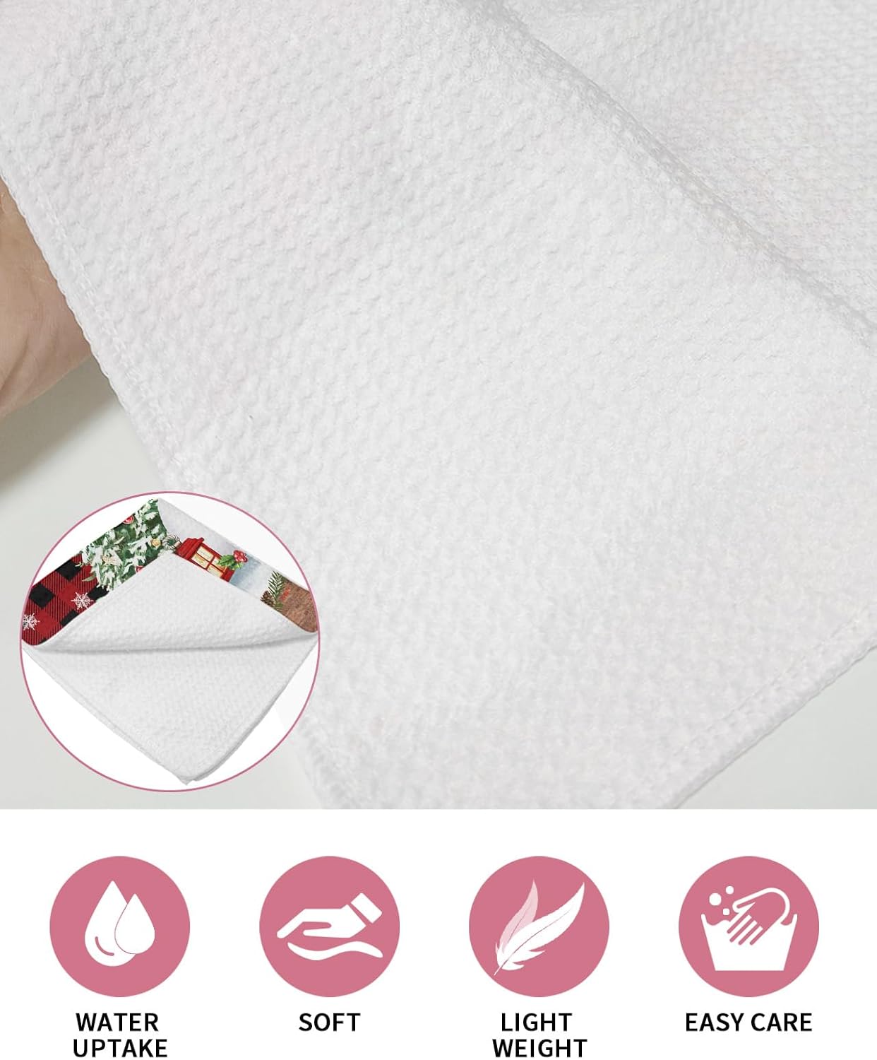 Falaniique Red Plaid Snowman Waffle Dish Towel Set of 2 1