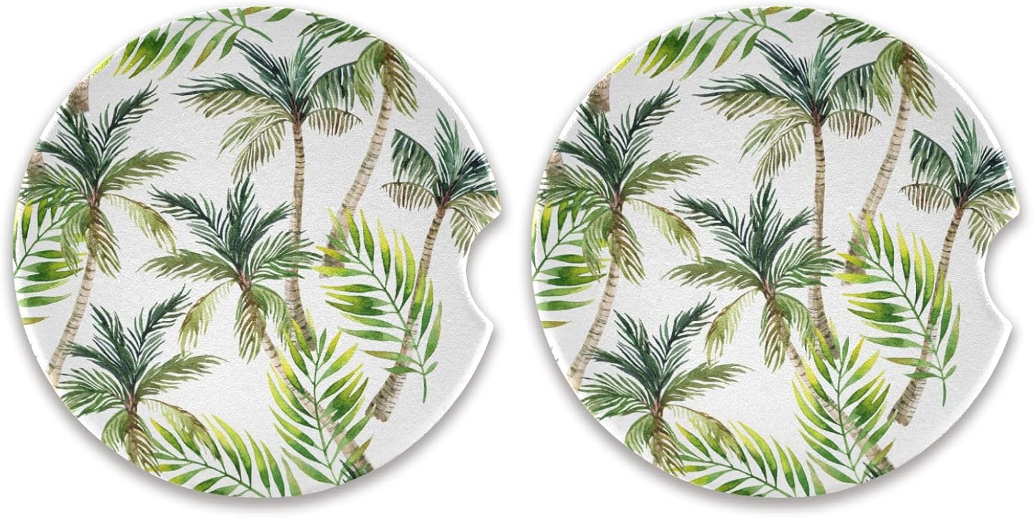 Takiito Palm Tree Car Cup Holder Coasters 2 Pack