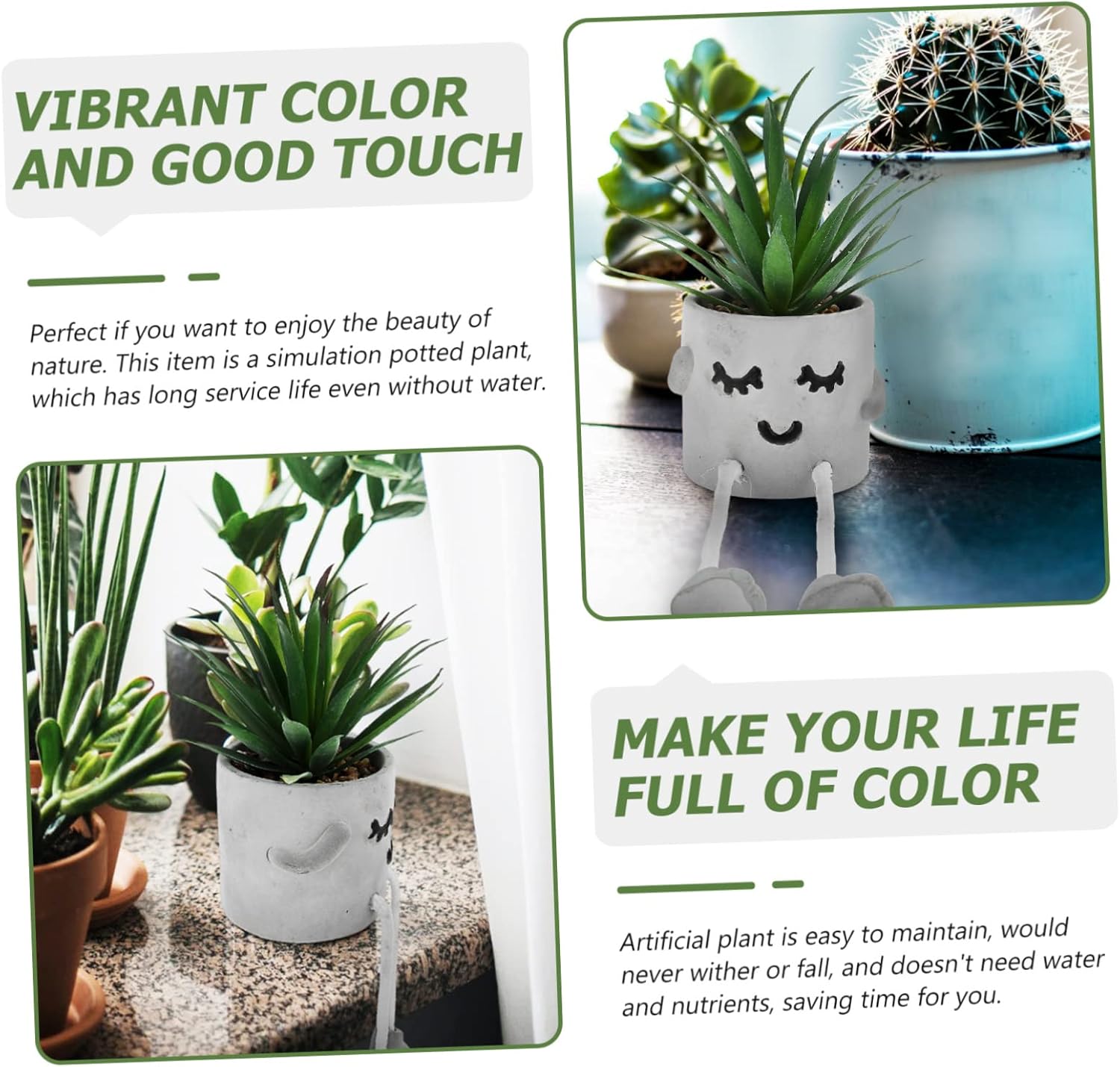 Cute Expression Artificial Succulent Decor Potted Plant