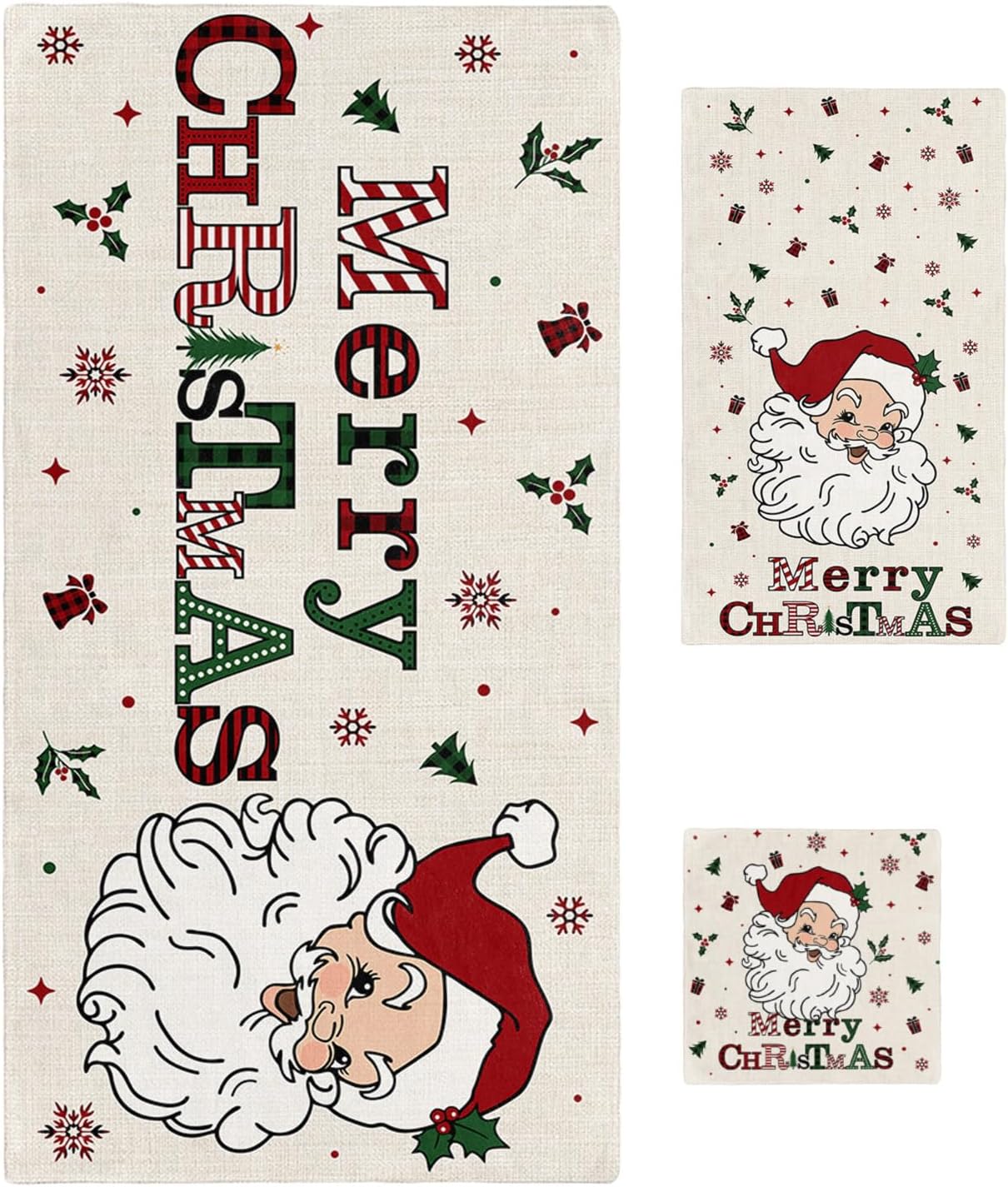 Christmas Bath Towels Set of 3 - Santa Pattern
