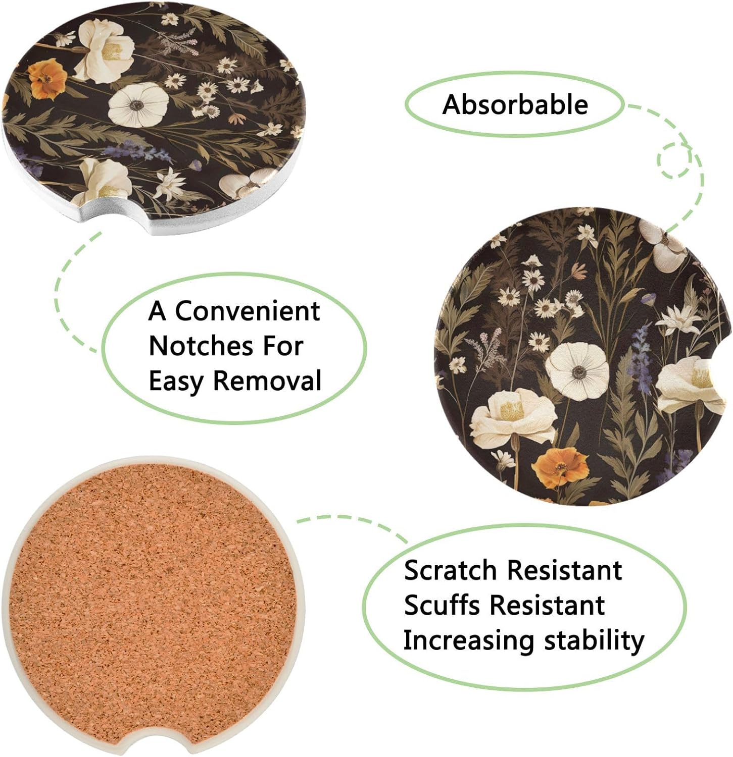 Takiito Garden Flowers Car Cup Holder Coasters 2 Pack 1