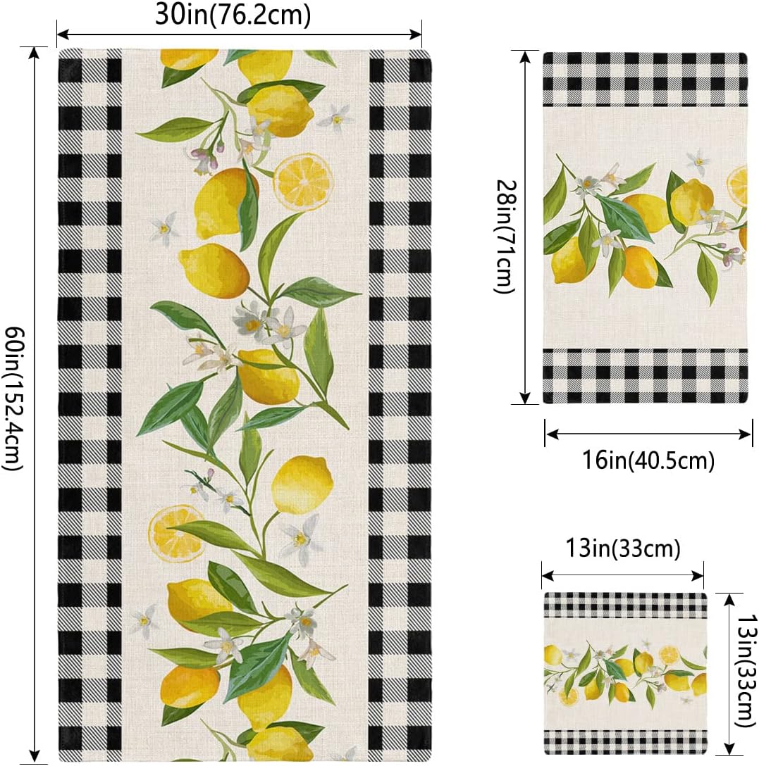 Smile Sunflower 3 Pcs Bath Towel Set - Soft Black Plaid Lemon Linen