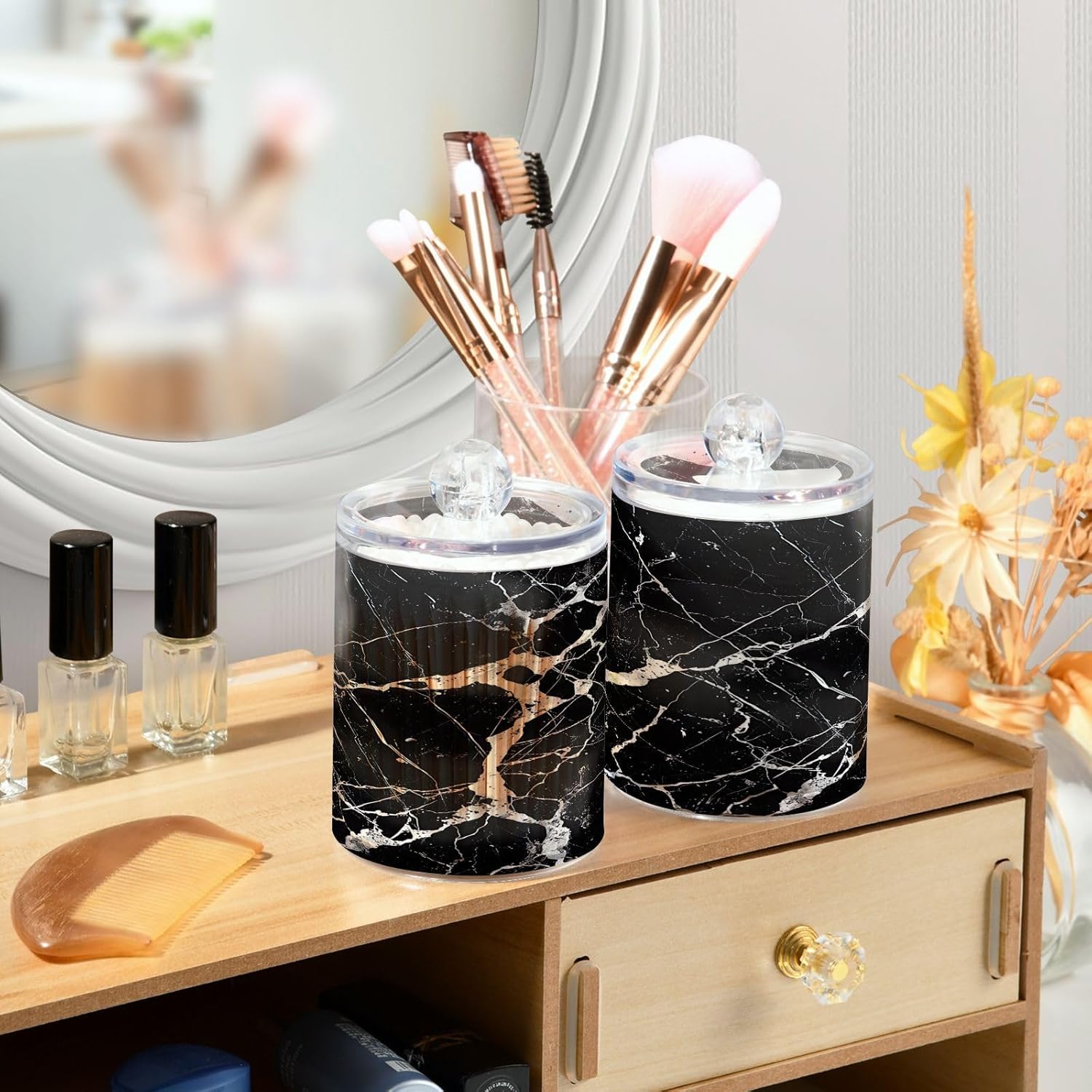 YETTASBIN Marble Clear Storage Jars 2 Pack