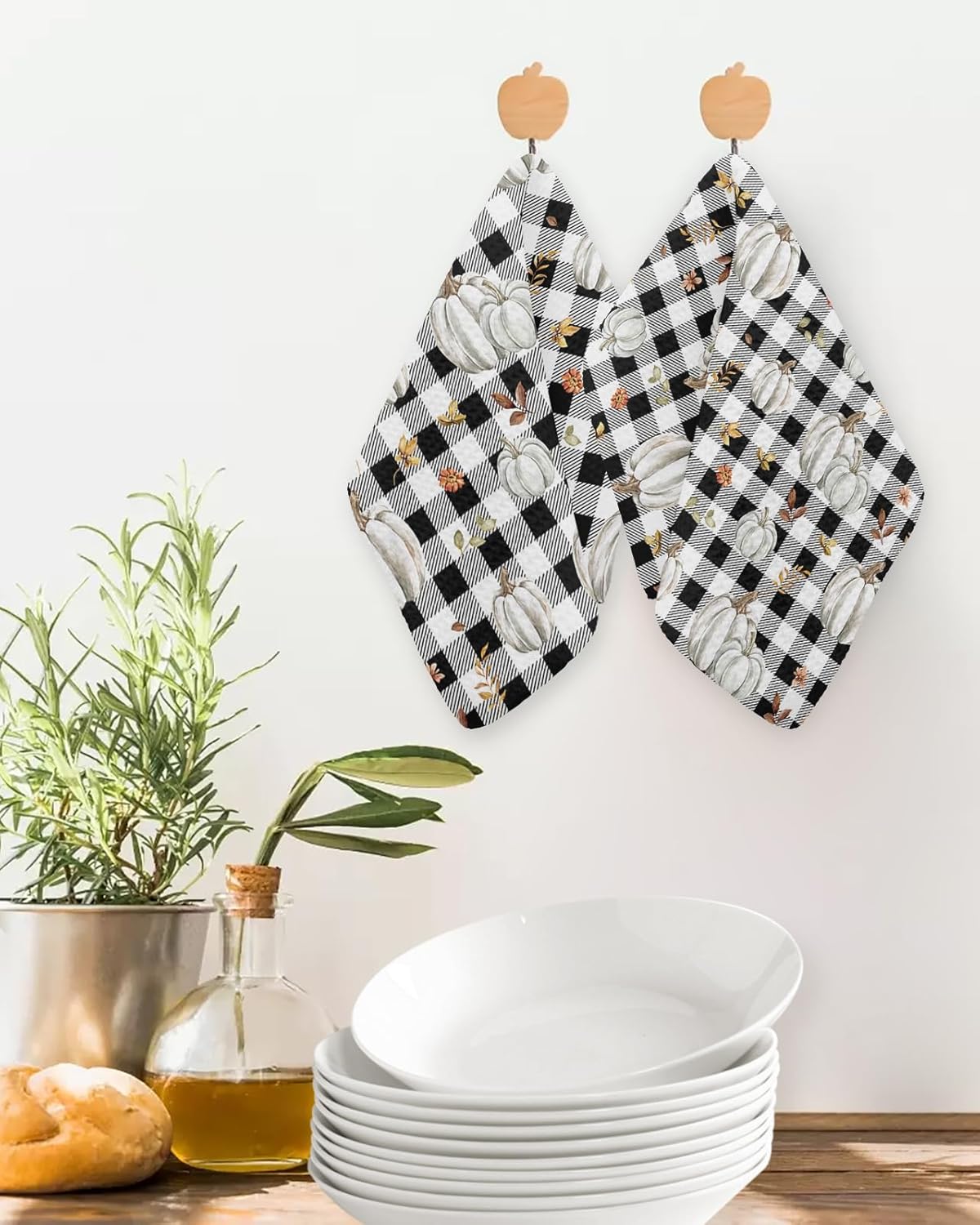 Falaniique Plaid Pumpkin Waffle Towel Set of 2
