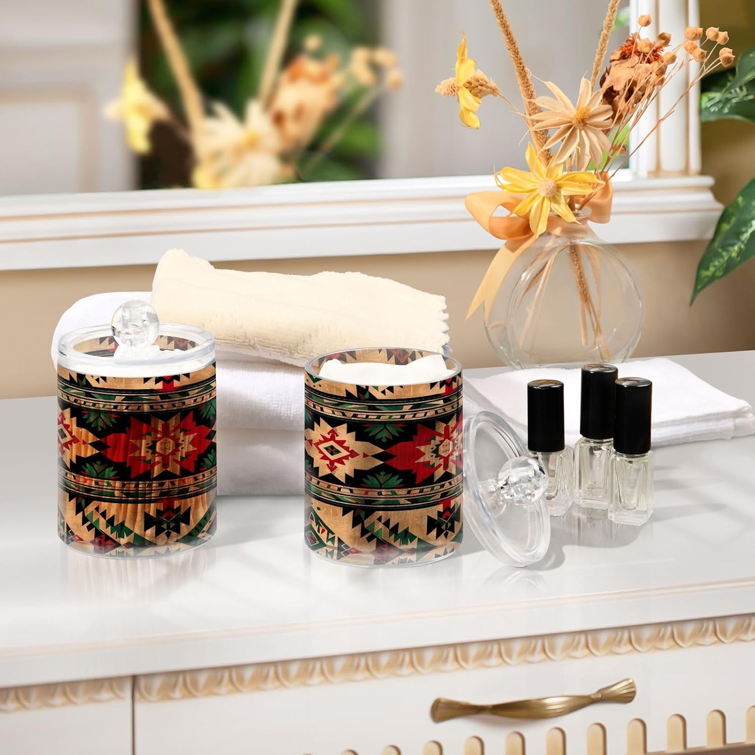 YETTASBIN Aztec Clear Plastic Storage Jars 2 Pack