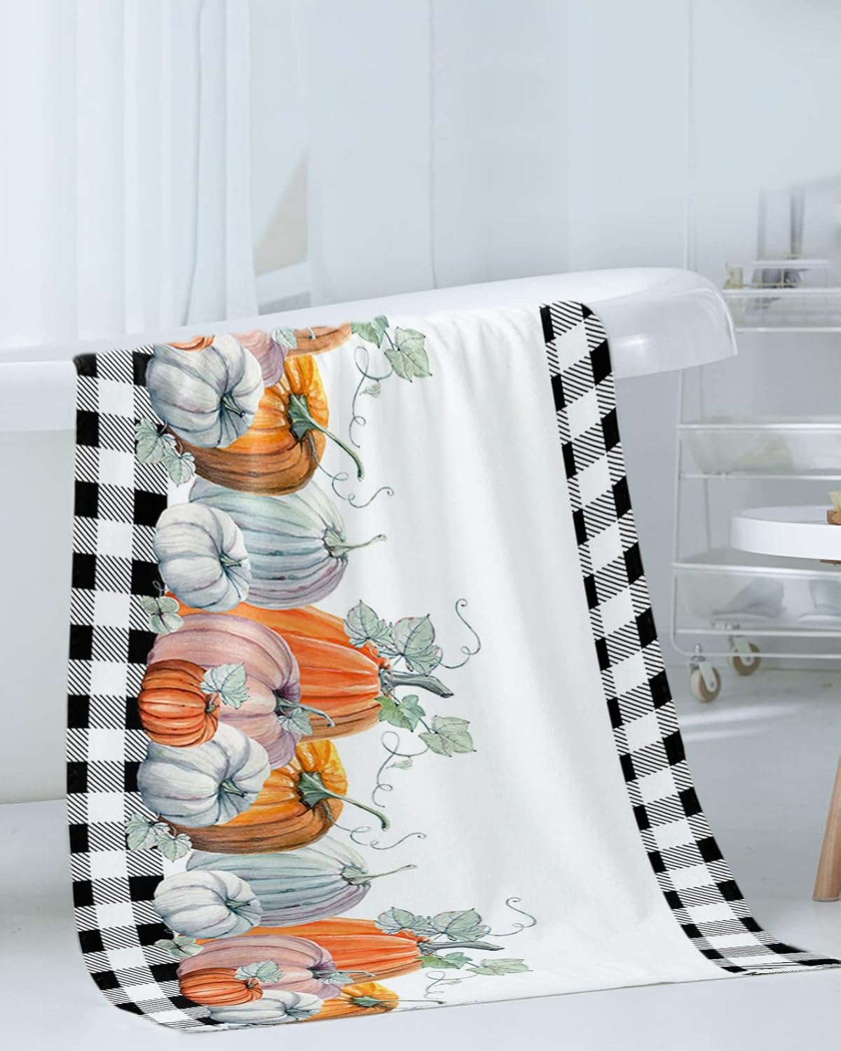 ZOE GARDEN Fall Eucalyptus Plaid Microfiber Towel Set 3-PC