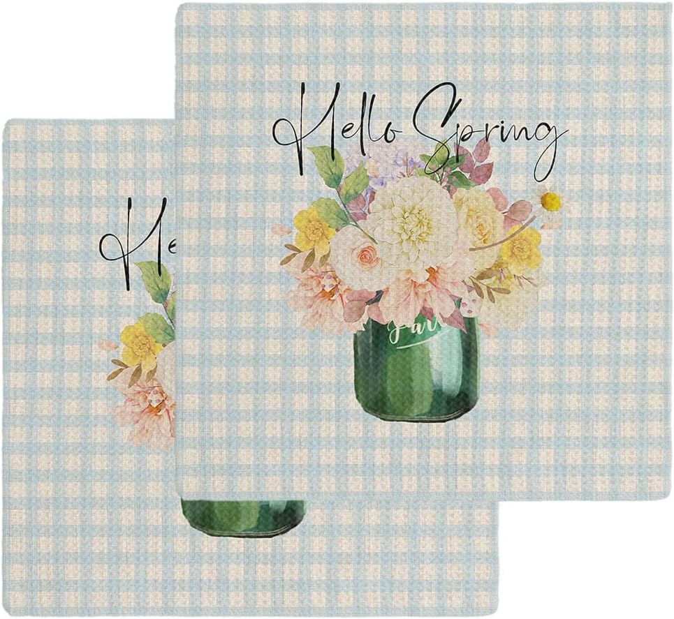 Falaniique Flower Plaid Waffle Towel Set of 2