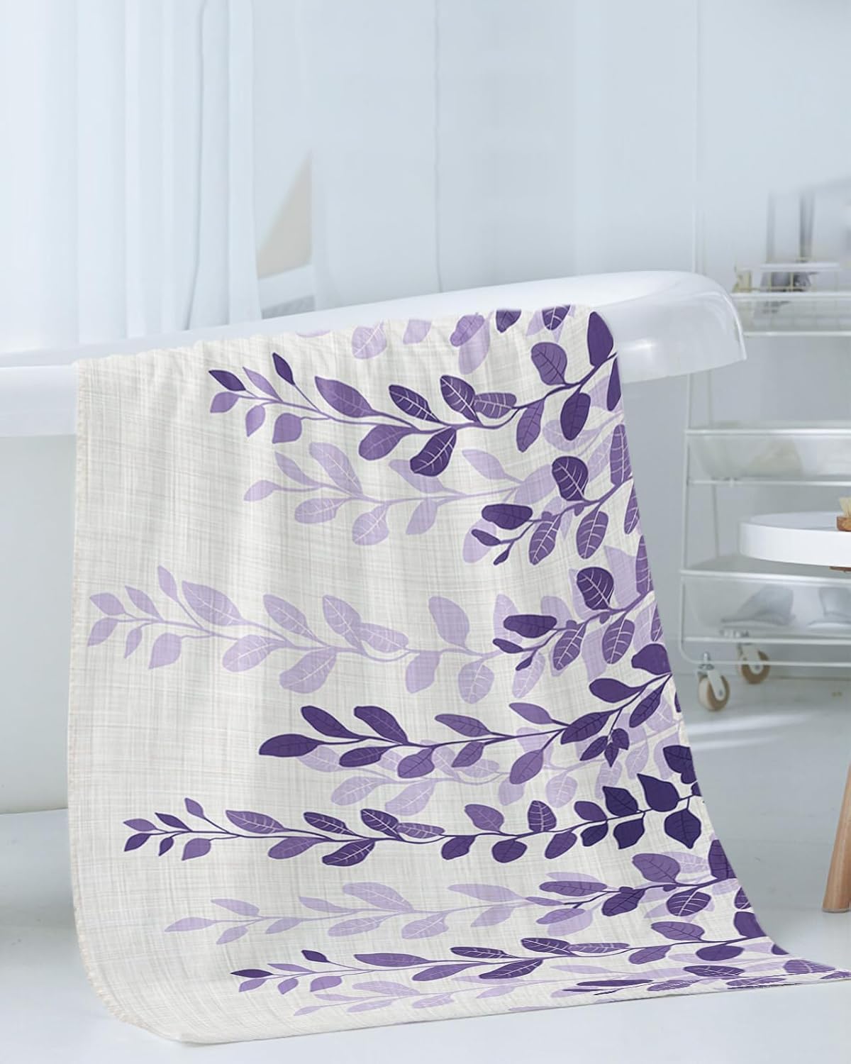 Smile Sunflower 3-Piece Bath Towel Set - Gradient Purple Linen Texture