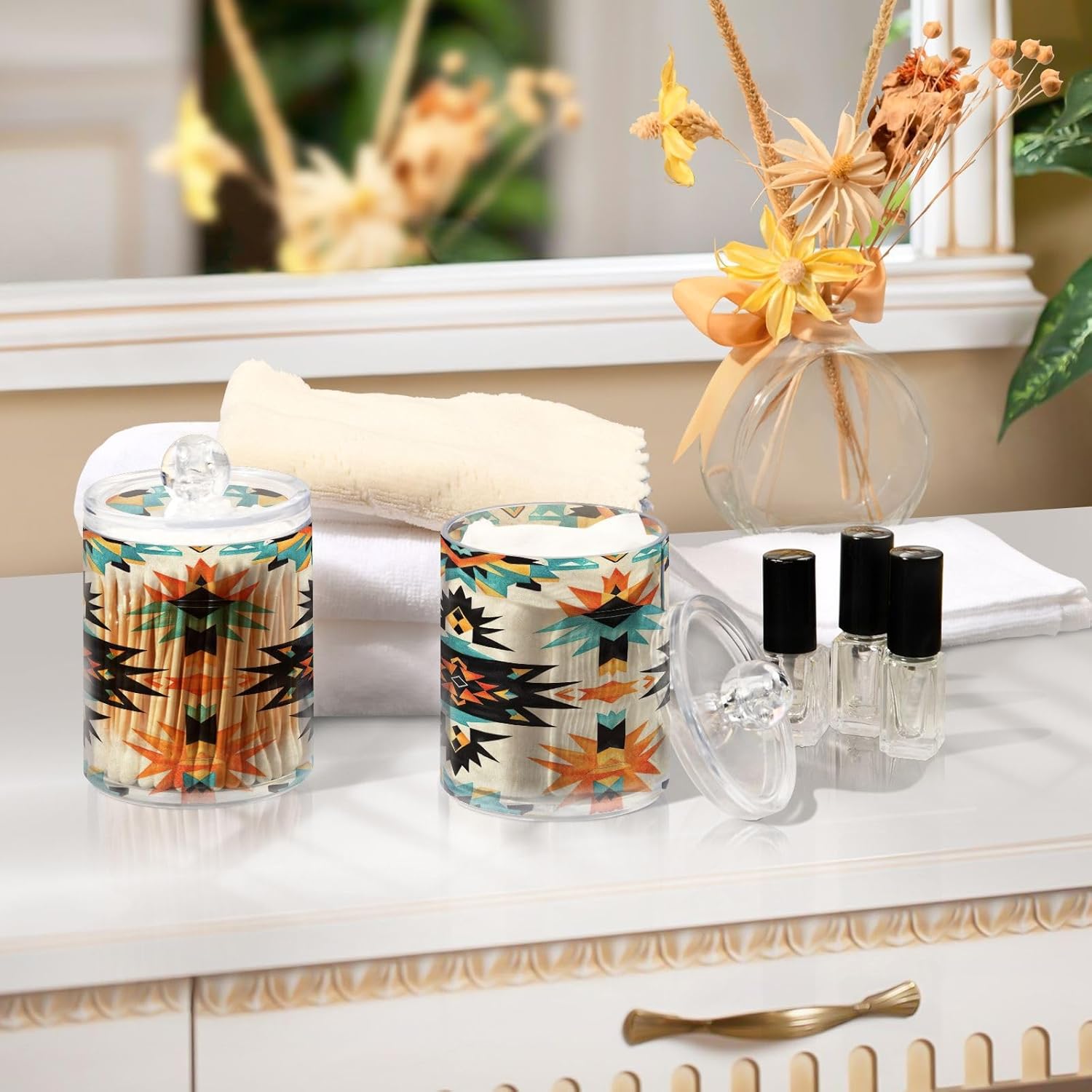 YETTASBIN Clear Apothecary Jars 2 Pack 14 oz Cotton Swab Holder with Lid